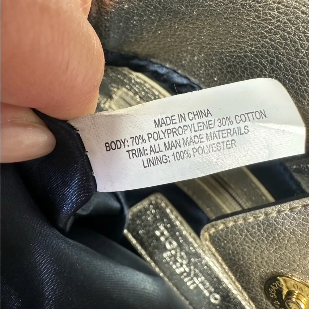 Tignanello Rattan Woven Faux Leather Gold Metallic Trim Shoulder Bag Purse - Image 11