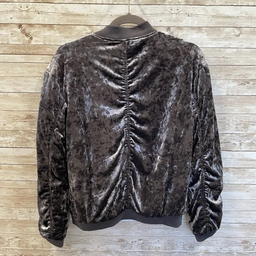 Charlotte Russe Womens M Jacket Gray Velvet Bomber Full Zipper w/ Pockets Padded - Image 5