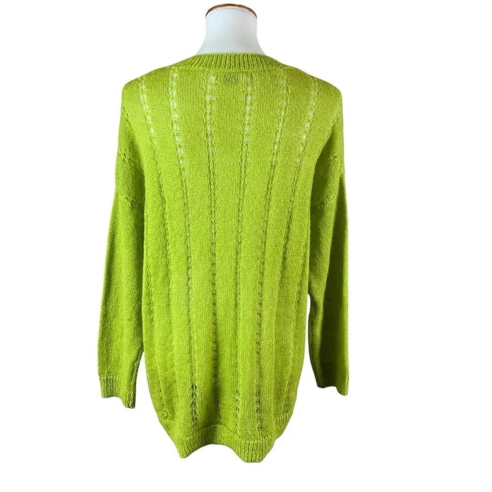 Masai Lime Green Mohair Blend Textured Knit Sweater Lightweight Pullover Medium - Image 2