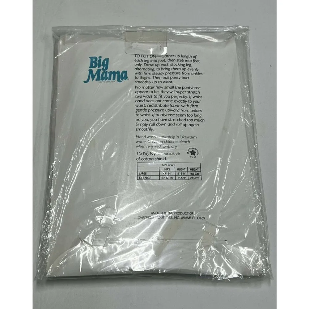 Vtg Big Mama Pantyhose Ivory SZ 2X Reinforced Toe Hosiery NOS 5'1" - Image 2