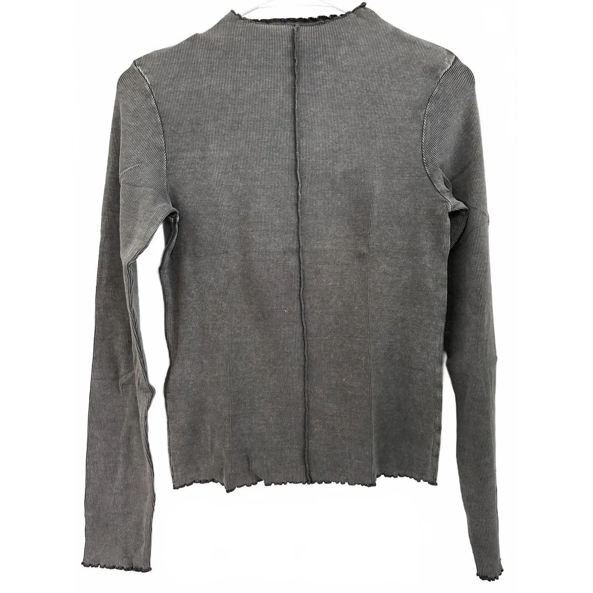 Mango Long-Sleeved T-Shirt with Decorative Seams Charcoal NWT Teens Large - Image 3