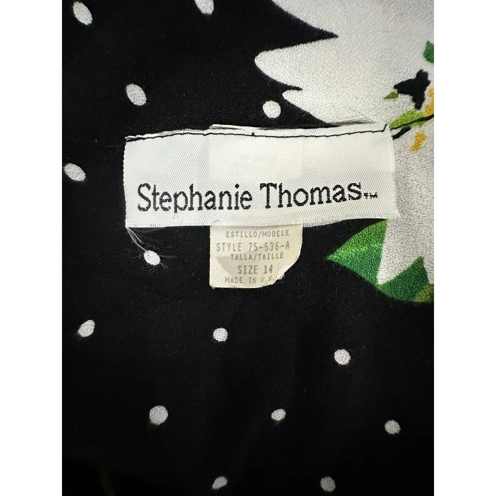 Vintage Stephanie Thomas Women's Daisy Print Button Down, daisy Buttons Size 14 Black - Image 11