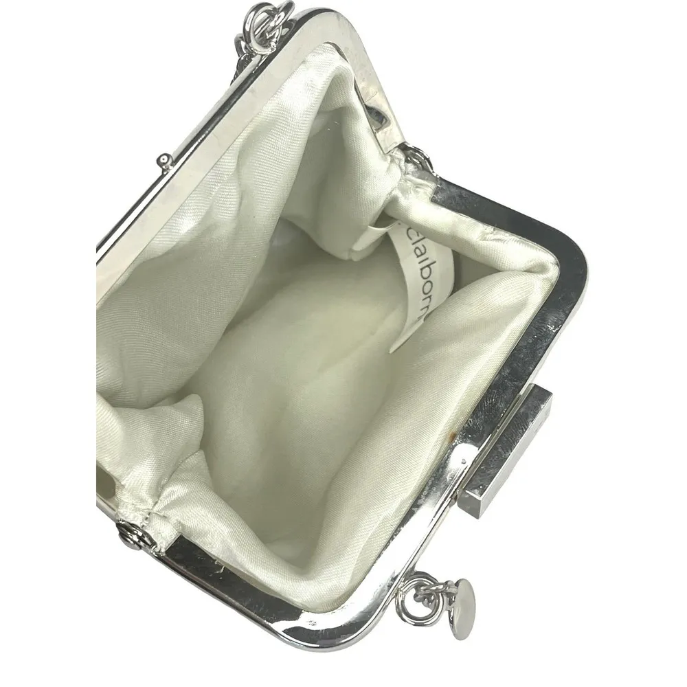 Liz Claiborne Art Deco Gold Seed Bead HANDBAG Silver Metal Frame Evening Purse - Image 4