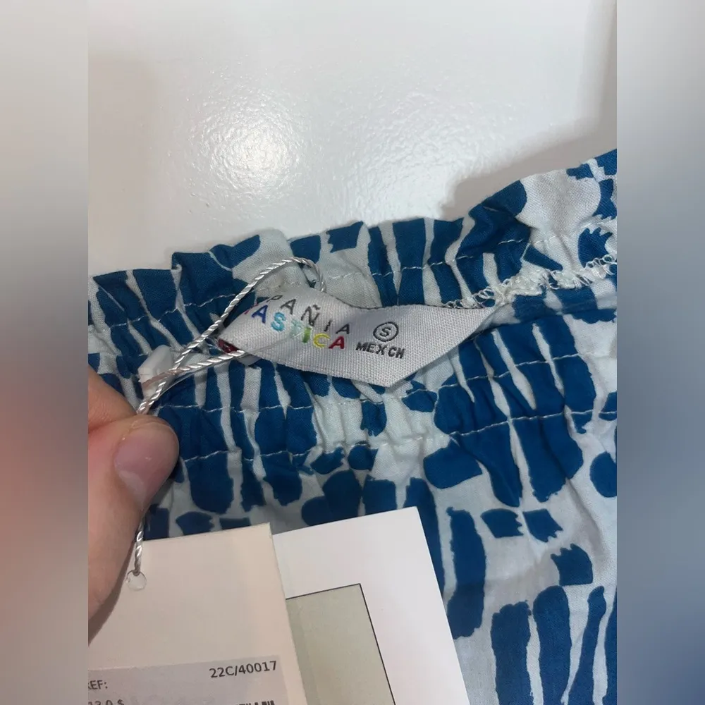 Compañia Fantastica NWT Crop Top Bralette 100% Cotton Blue White Abstract Print - Image 13