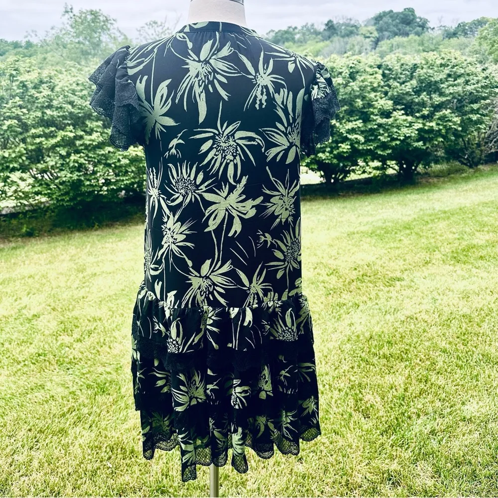 Mint Velvet Samira Print Frill Dress Green - Image 11