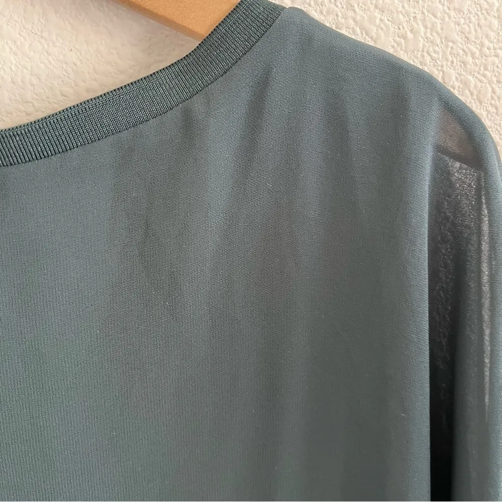 Zara Woman Dark Green Sheer Overlay Tank Shirt Small - Image 4
