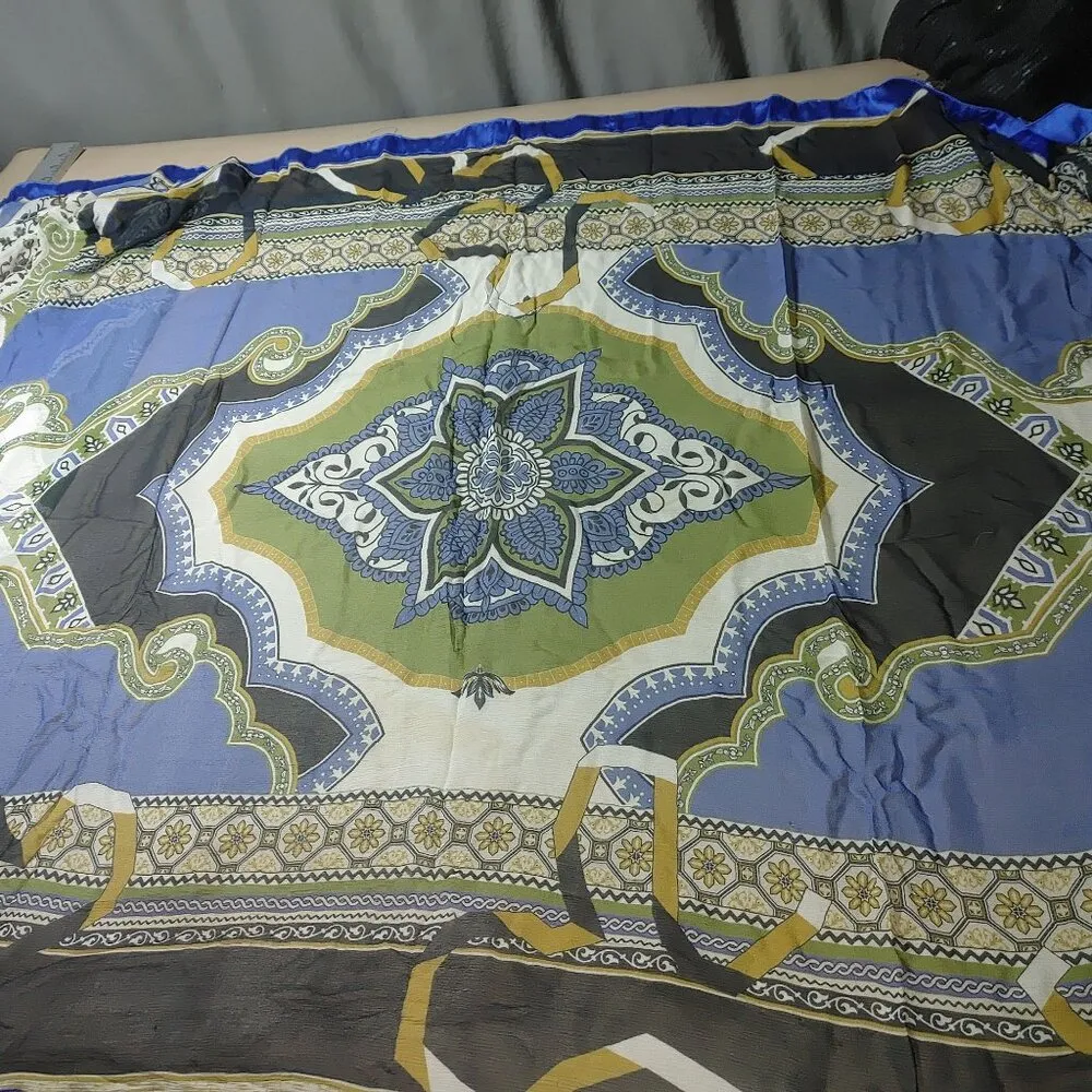 Shawl Wrap Scarf Satin Trim 90 x 42 Multicolor Sheer Floral Geometric Green Blue - Image 6