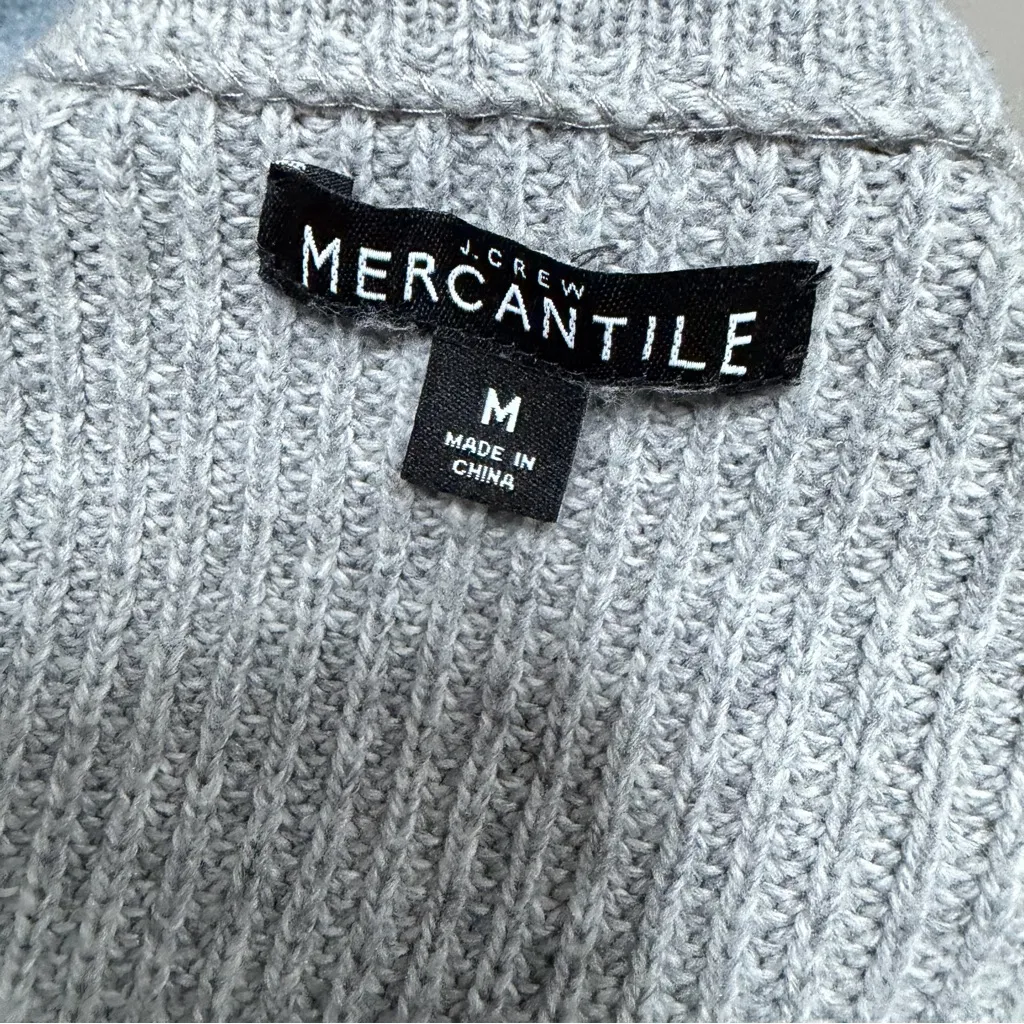 J.CREW MERCANTILE Wool Blend Sweater Dress Grey Black Bow Med Long Sleeve Cotton - Image 5