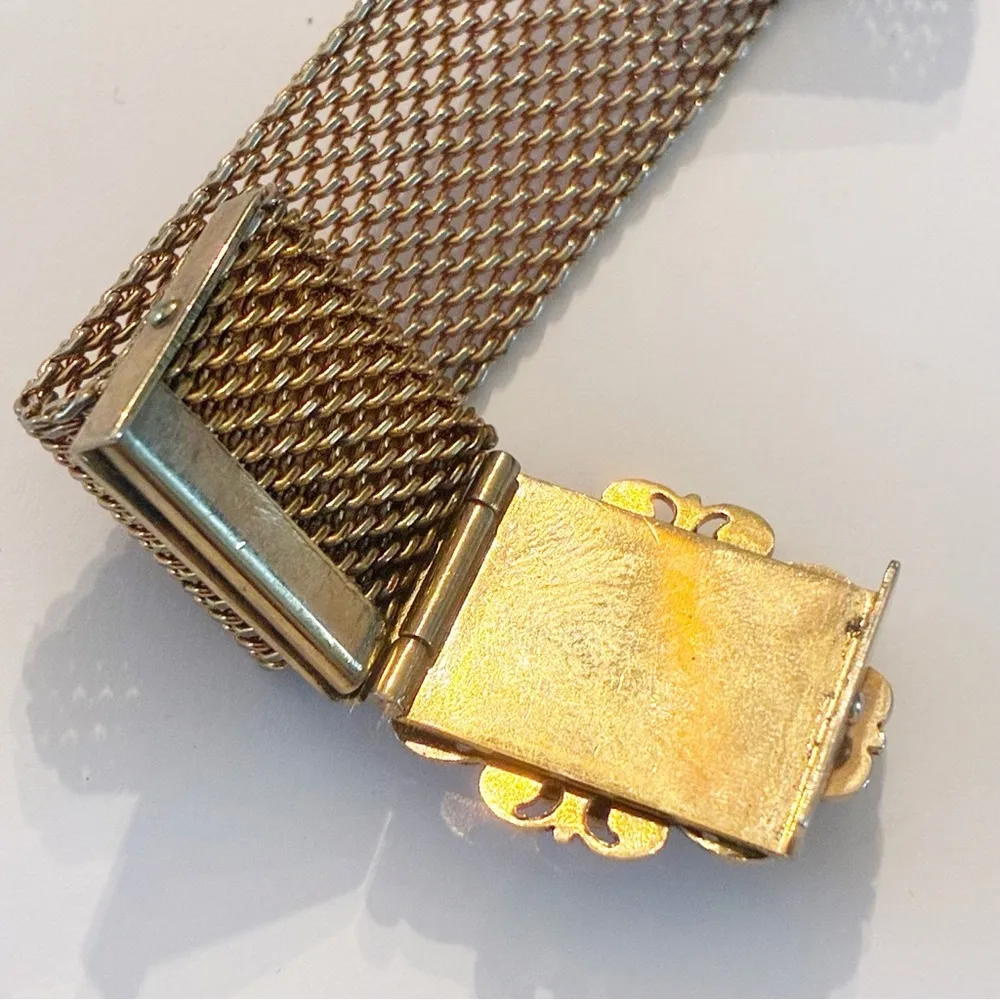 VINTAGE VICTORIAN GOLD FILLED MESH SLIDE BRACELET Stone Fringe - Image 5