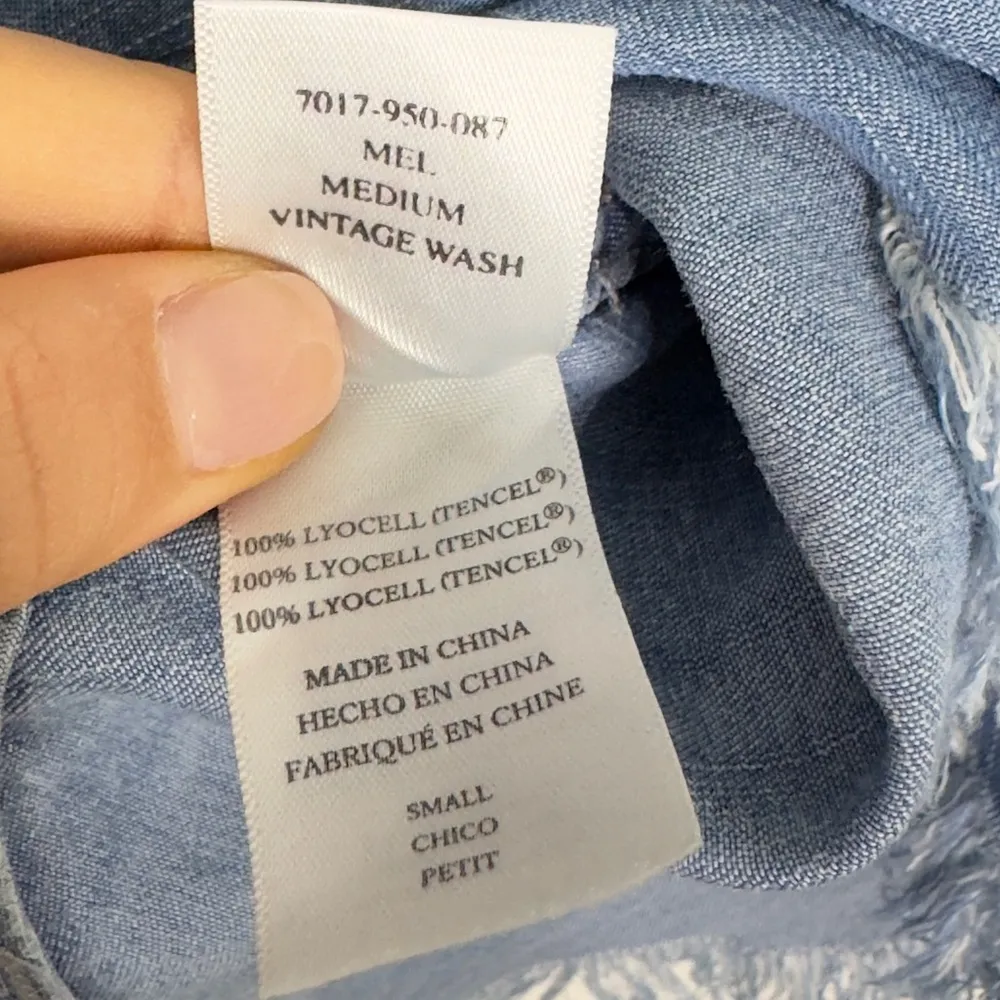 Rails Mel Chambray Raw Hem Long Sleeve Denim Short Dress Tencel - Image 4