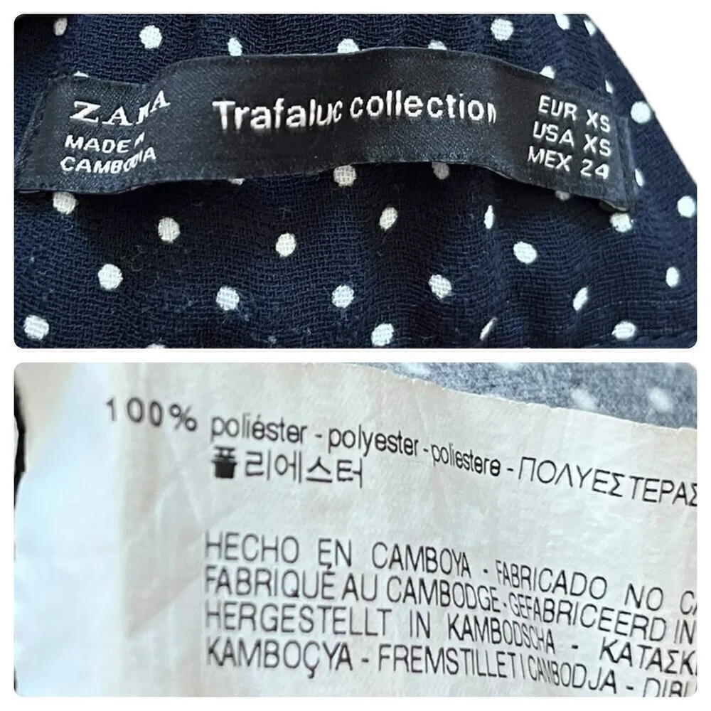 Zara Navy Blue White Small Polka Dot Pocket Slouchy Cuff Pant Size XS Preppy - Image 12