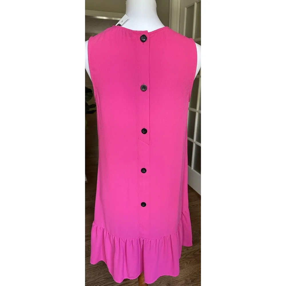 Halogen Sleeveless Button Back Shift Dress Small Pink Ruffle Hem A-Line - Image 4