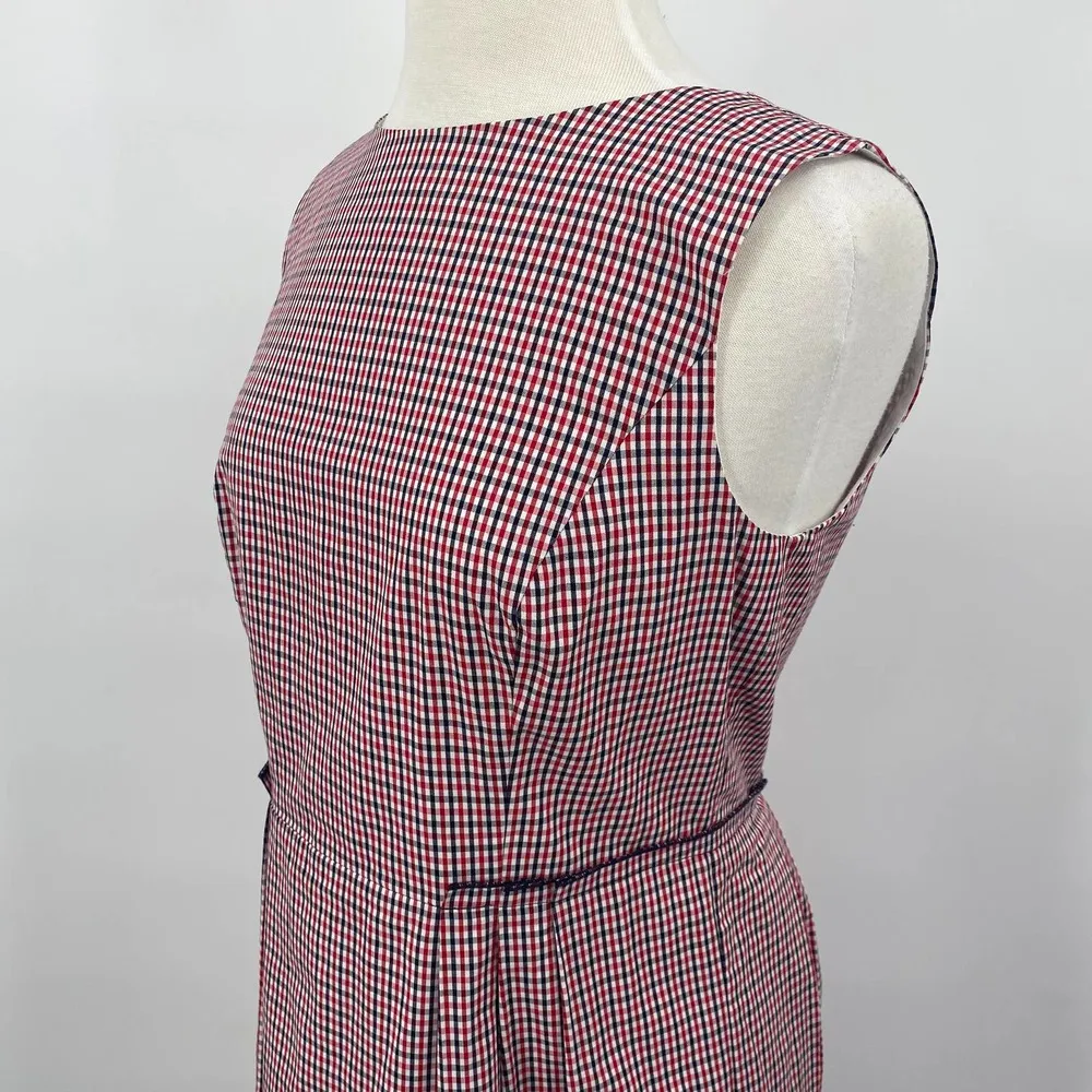 Brooks Brothers Shift Dress Pleated Waist Cotton Eyelet Hem Red Gingham Womens 8 - Image 5