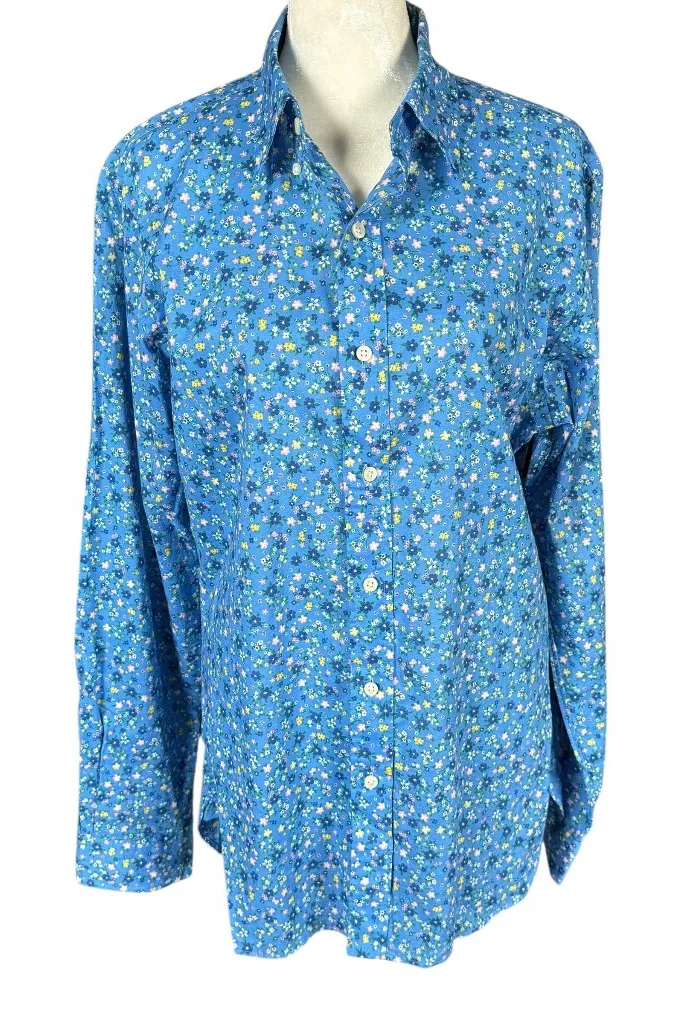 Ralph Lauren blue floral long sleeve collared button down shirt women's size M - Image 1