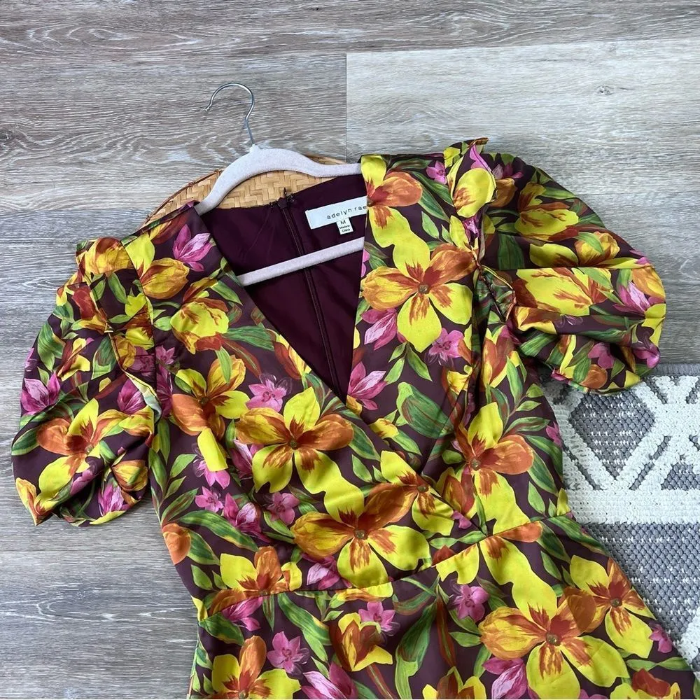 Adelyn rae Pauline satin floral puff sleeve‎ mini dress women’s size M - Image 4