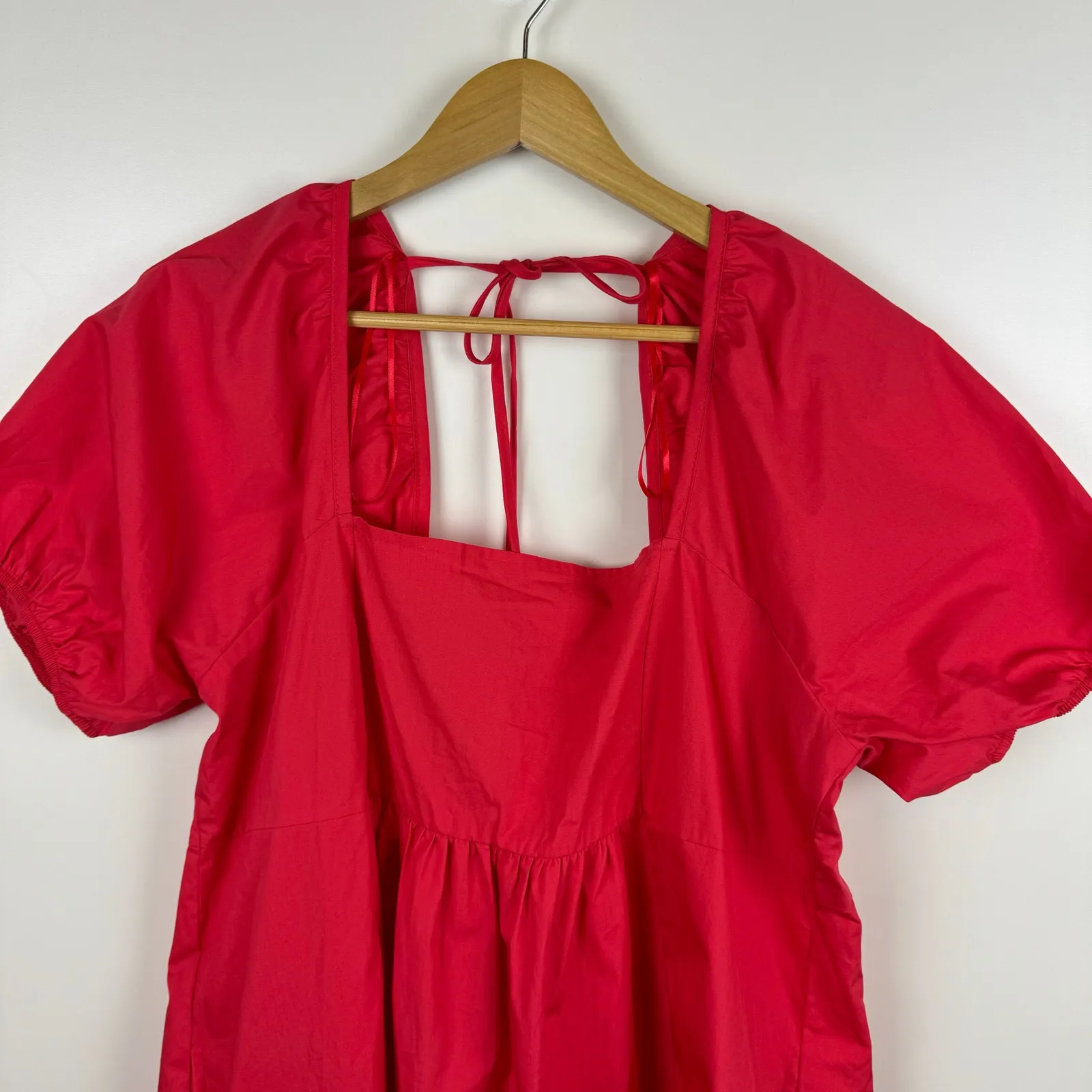 NWT Draper James Women Square Neck Puff Sleeve Tie Back Dress Pink‎ Sz XL Girly - Image 5