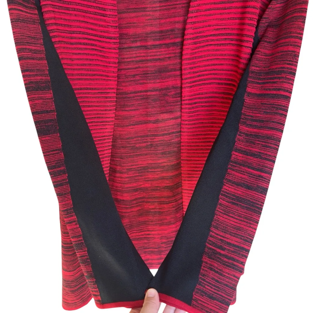 Ming Wang Red Black Striped Knit Open Front Long Sleeve Cardigan Sweater XL - Image 5