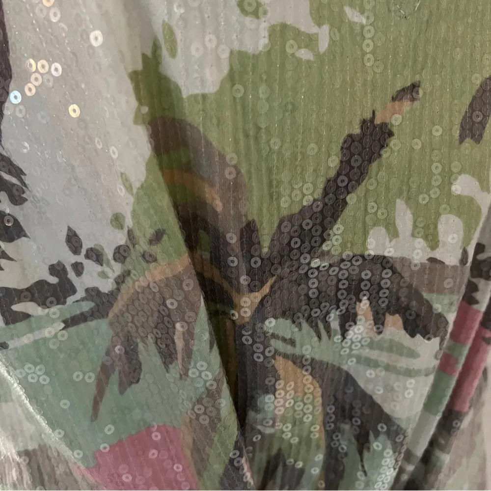 NEXT Top Sequined Front Palm Tree Print Cap Sleeve Grey Size UK 18 US 14 - Image 10