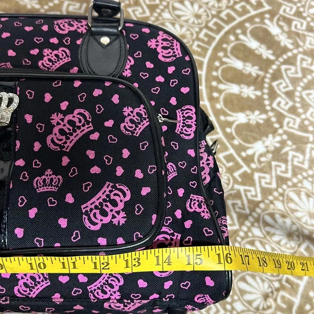 J Gorden Black Pink Rhinestone Crown Double Handle Travel Overnight Carry On Bag Purple - Image 11