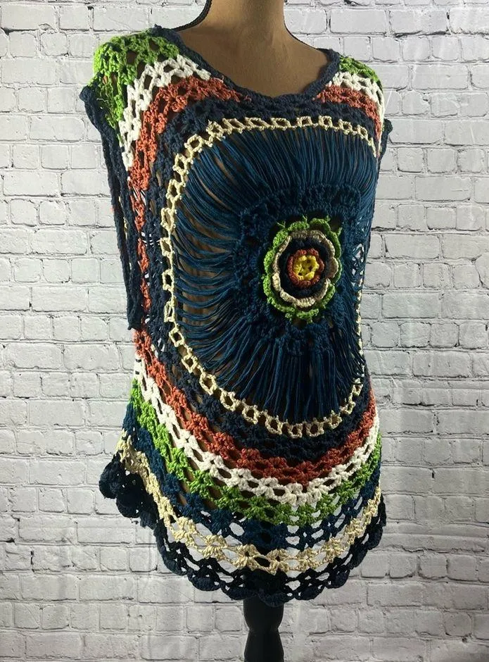 Solution Multicolored Bohemian Open Knit Sleeveless Pullover (A21) Size undefined - Image 2