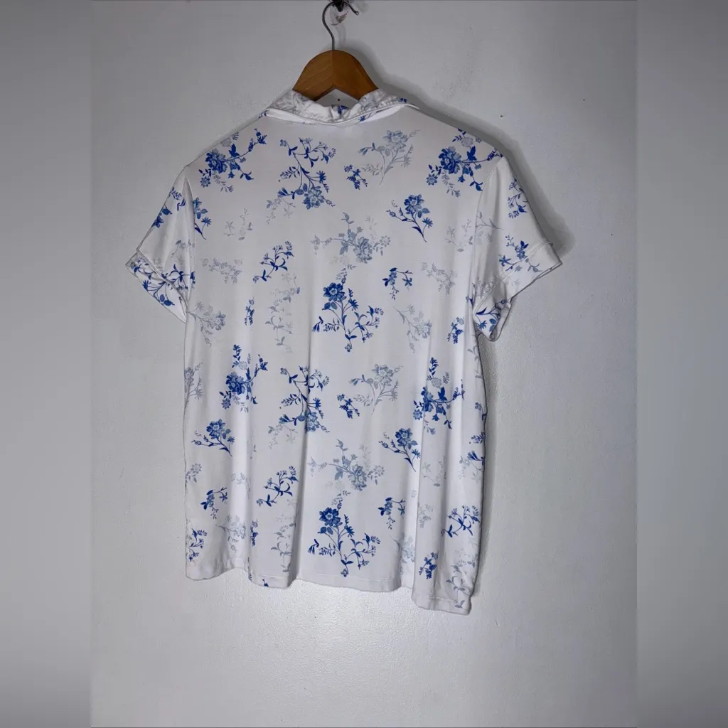 LOFT Women's PJ M Notch Ladies Collar Capri Sleep‎ Pajama Set Blue Floral Size M - Image 3