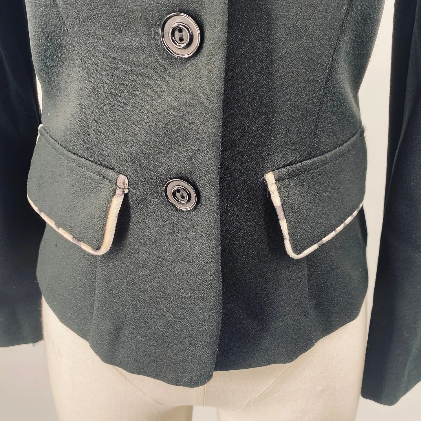 Vintage 90s City Triangles Blazer Animal Print Leopard Trim Fitted Black Small - Image 6