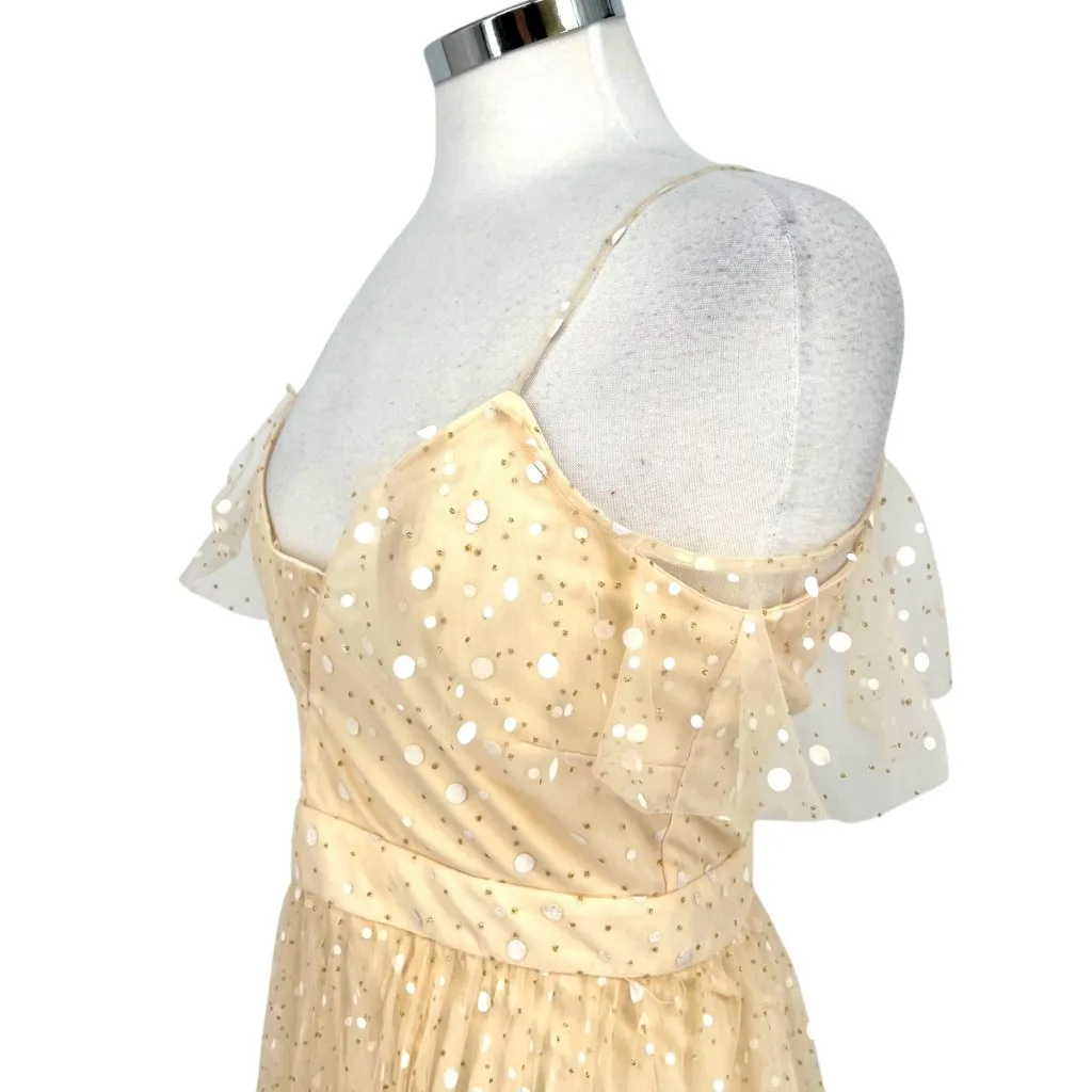 The Vintage Shop Sparkled Mesh Overlay Prom Party Dress Cream Gold Size Medium - Image 6