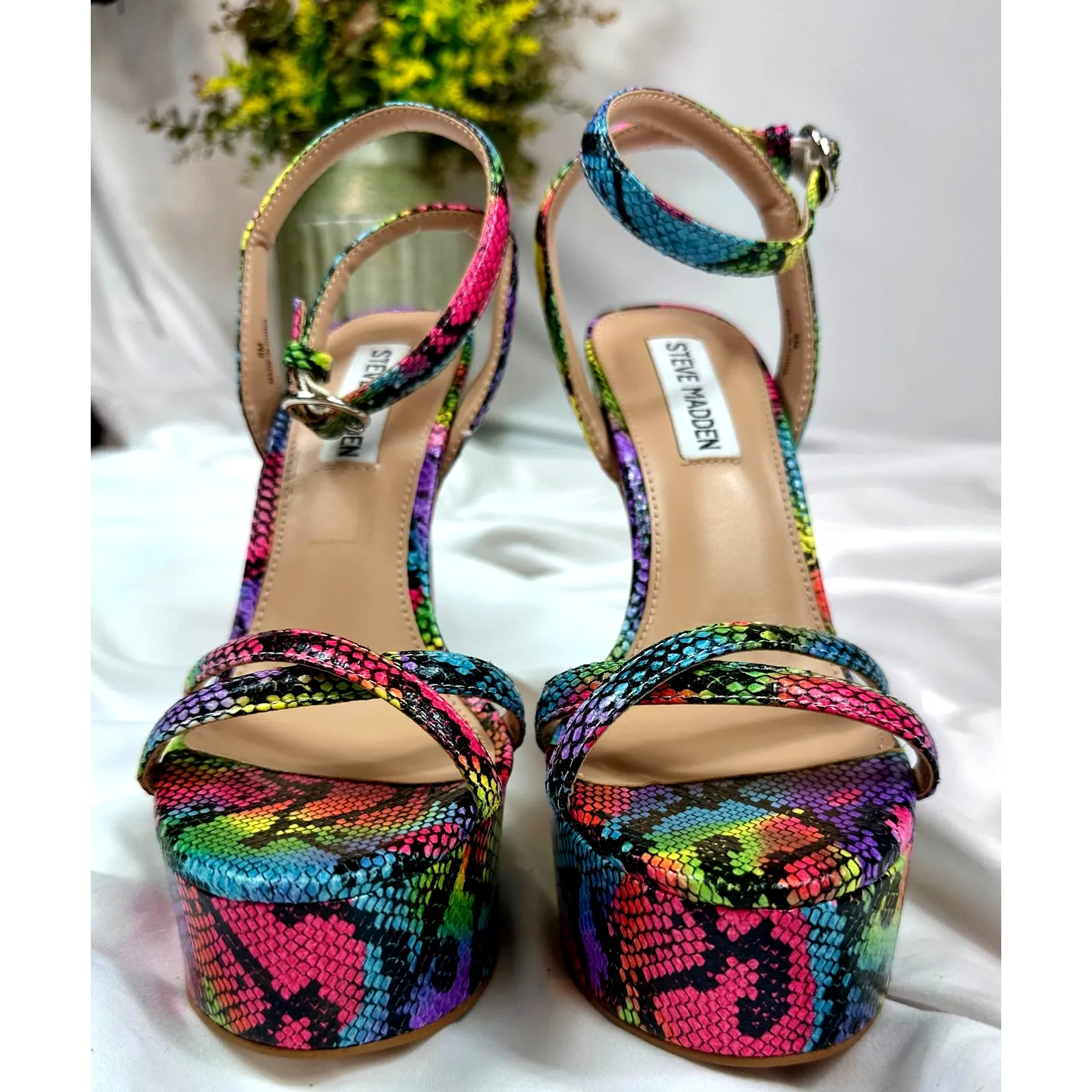 Steve Madden Marciana Snake Skin Multi Ankle Strap Open Toe High Heel Sandals 6 - Image 4