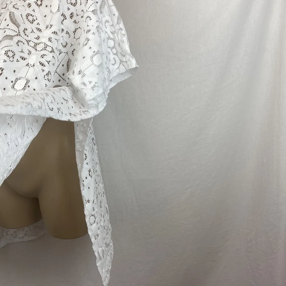 Anna & Ava White Crochet Lace Sheer Short Sleeve Swim Suit Cover Up Tunic Top OS - Image 3