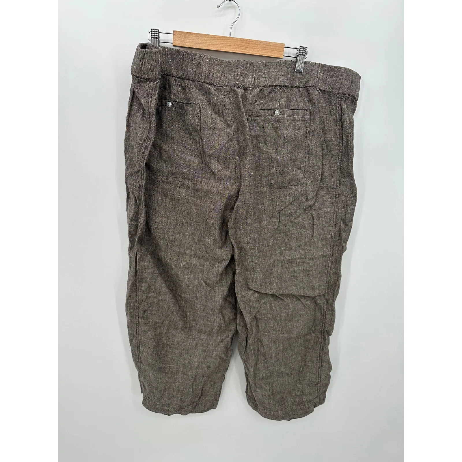 Purejill Womens Brown Linen Cropped Wide Leg Pants Size 3X Stretch Lagenlook - Image 2