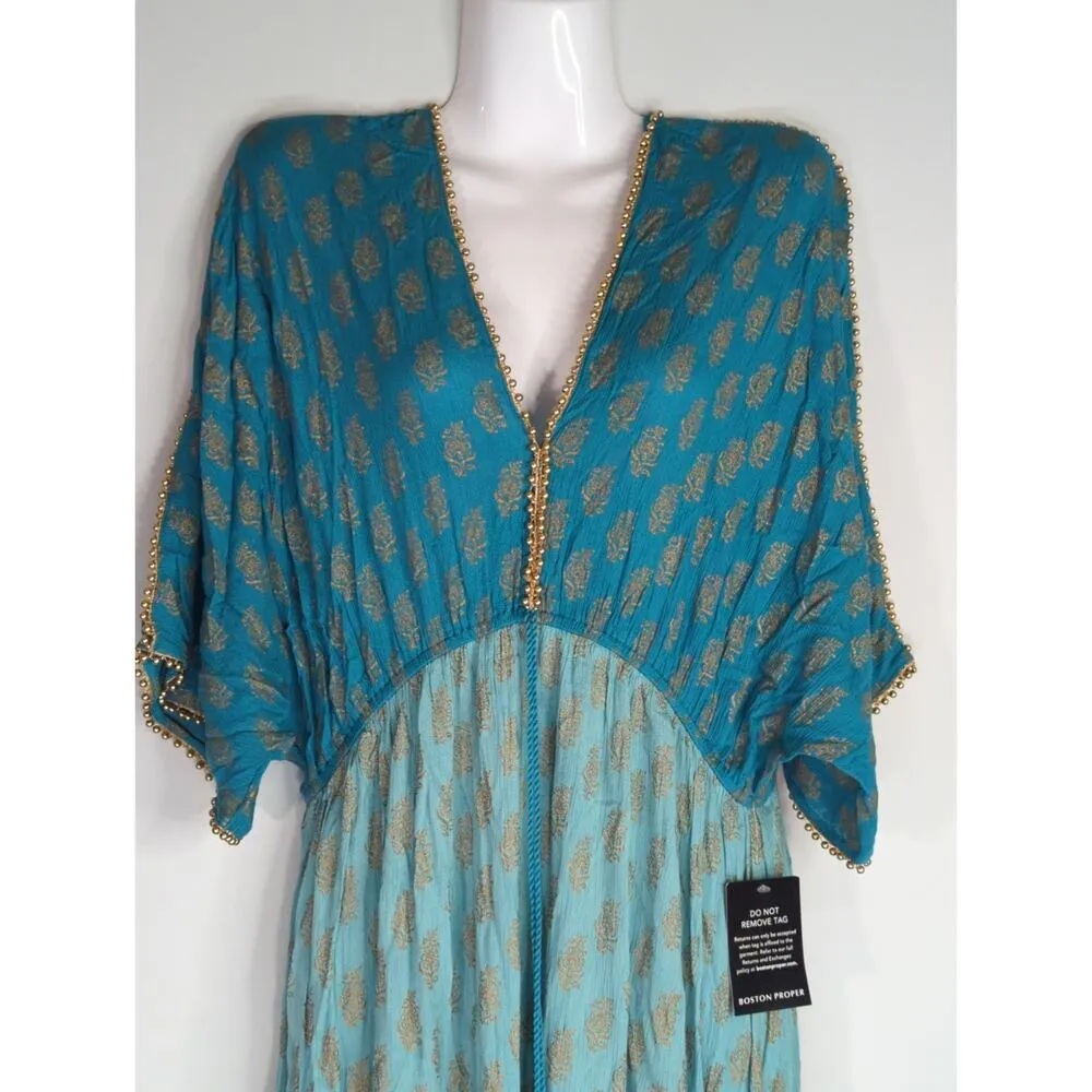 Boston Proper Women's Ombre & Metallic Beaded Maxi‎ Dress Multicolor Large NWT - Image 2