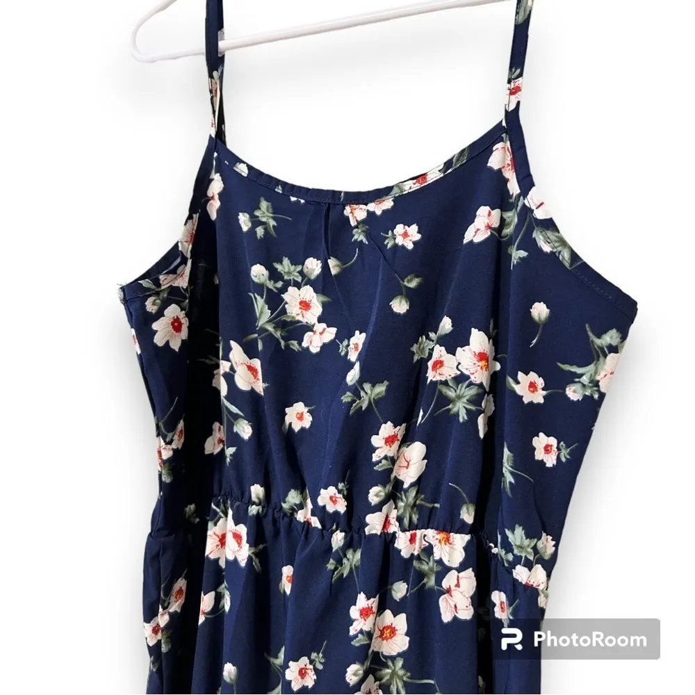 SHEIN large womens sundress dark blue floral print spaghetti strap elastic waist - Image 8
