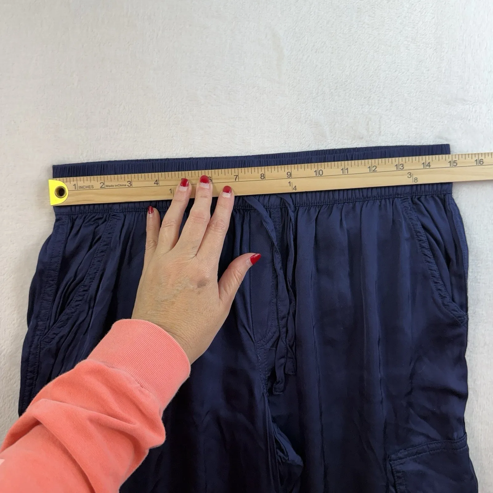 Aerie Sz S Satin Wide Leg Shine Cargo Skater Pants Navy Blue Baggy Grunge Boho - Image 10