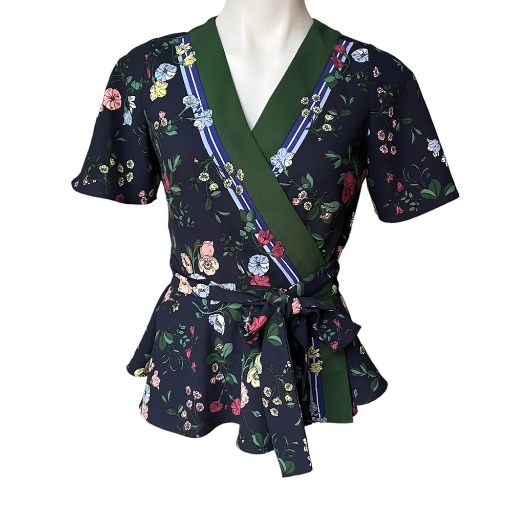 Ann Taylor Floral Flutter Sleeve Kimono Wrap Top - Image 3