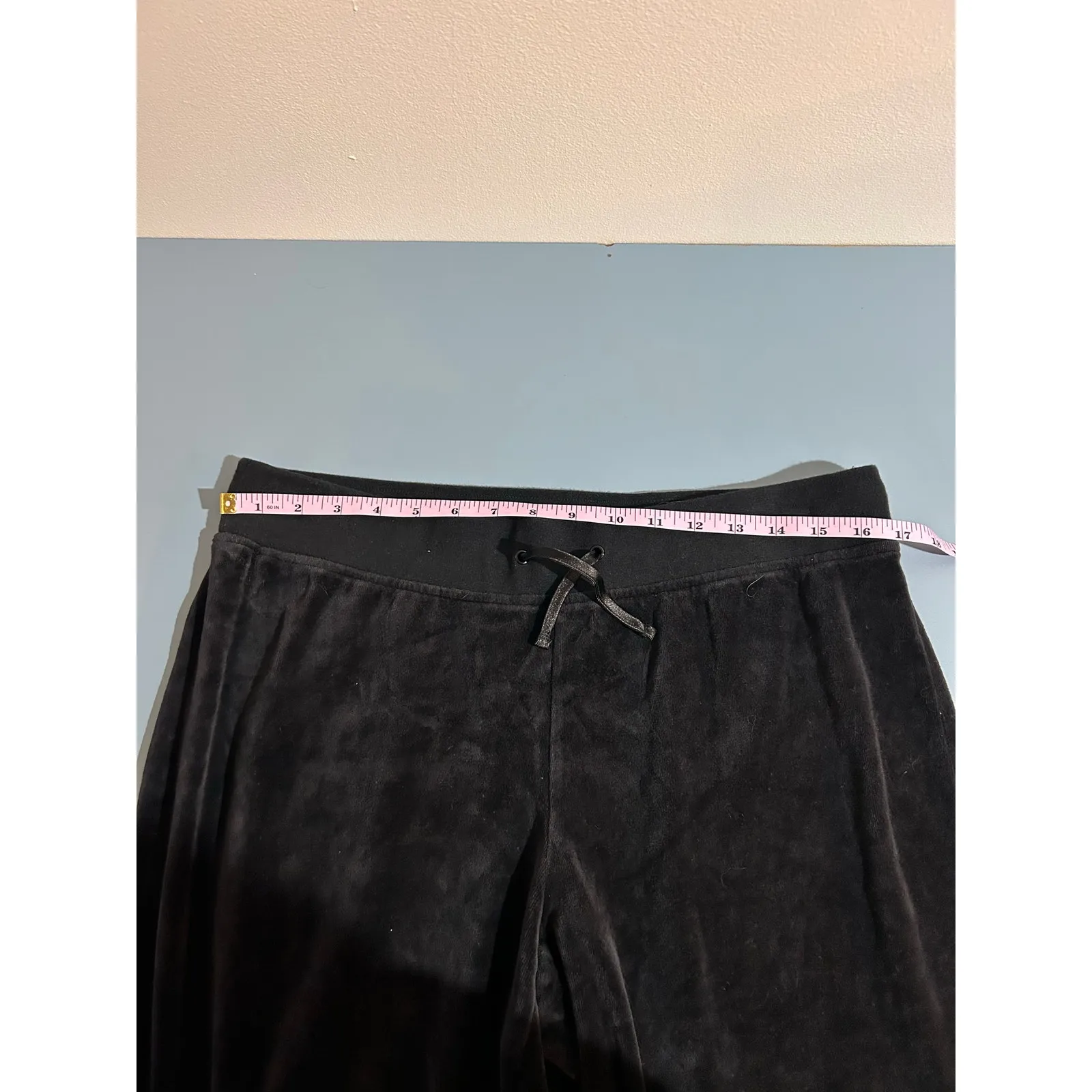 Y2k Velours lounge pants black womens L wide leg elastic waist - Image 5
