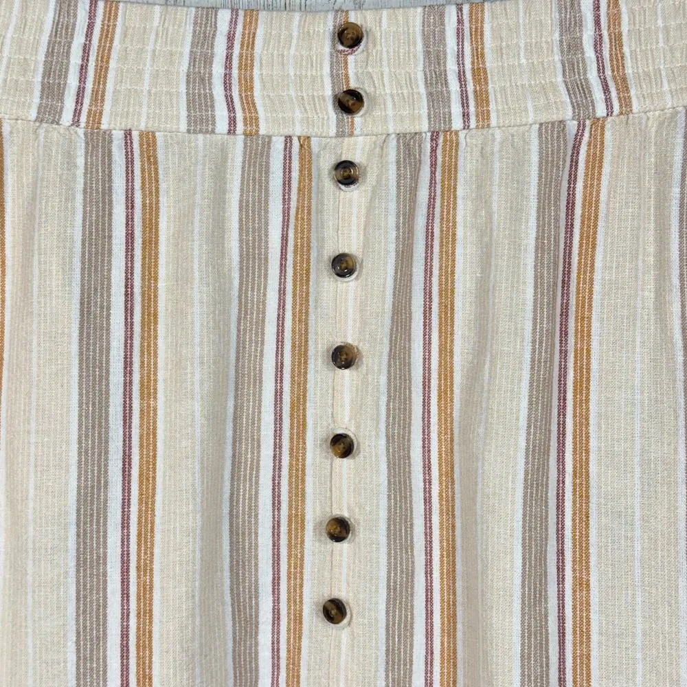 Sonoma Large Linen Blend Midi Skirt Striped Pull-On Pockets Front Slit Buttons - Image 3