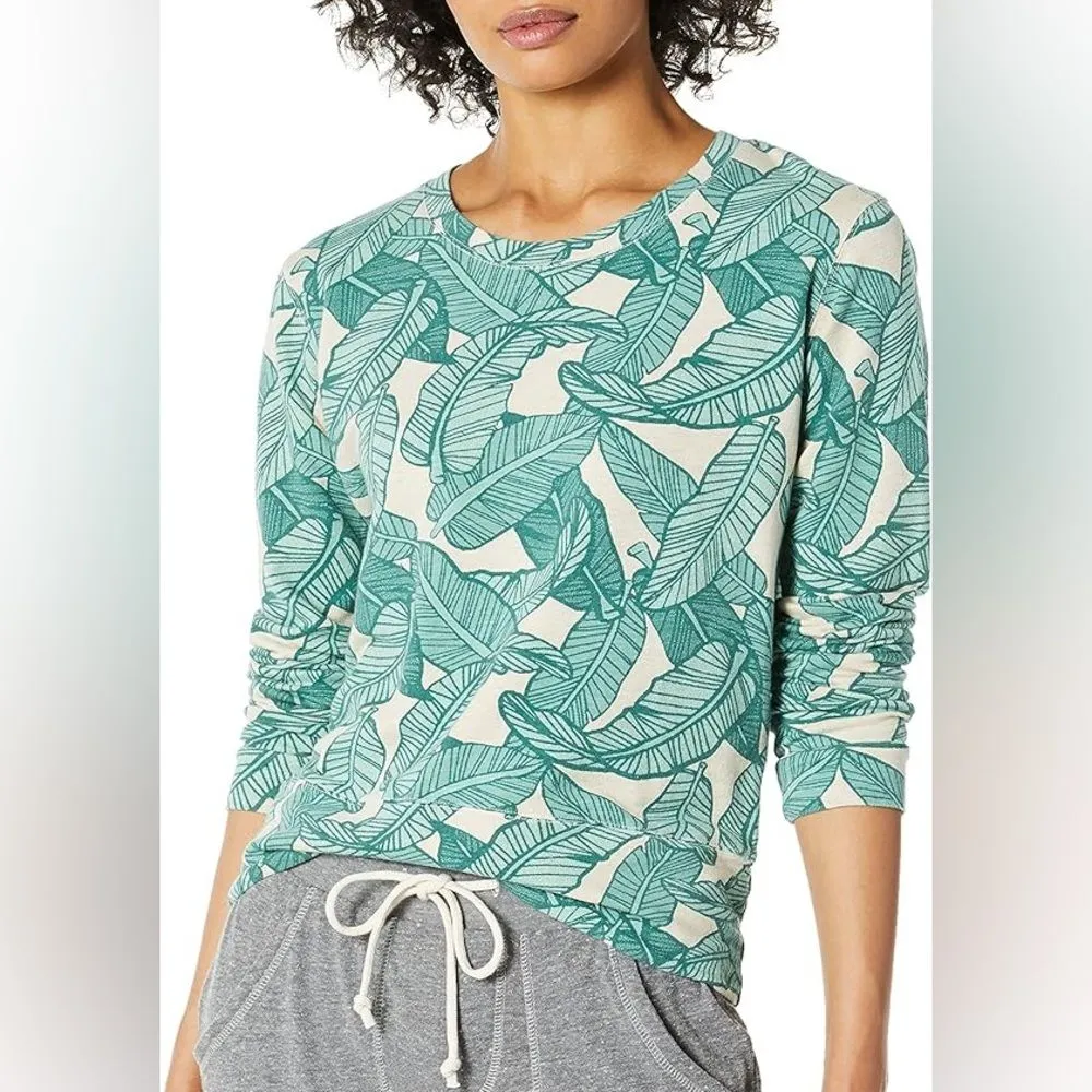 Monrow Palm Leaf Sweatshirt Size M Green Beige Crewneck Pullover Tropical Print Size M - Image 2