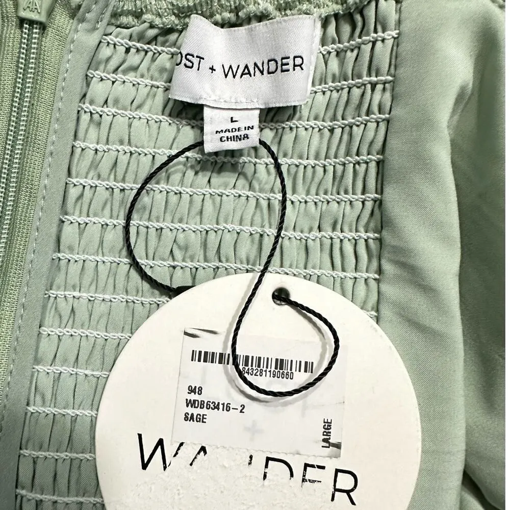 LOST + WANDER Springtime Romper Women's Large Sage Green Sleeveless Ruffle NWT - Image 4