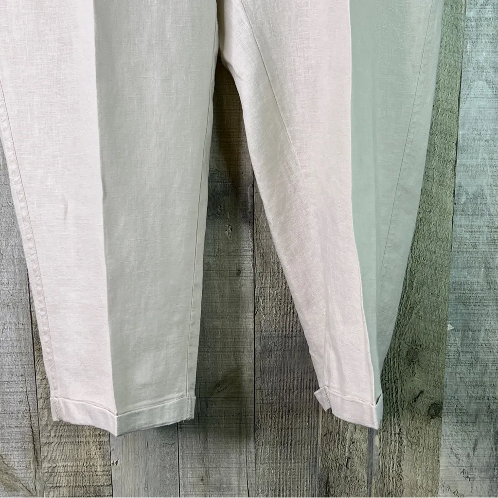 For Cynthia Woman Size 1X 100% Linen Tan Stretch Waist W/Pockets Cuffed Capri’s - Image 5