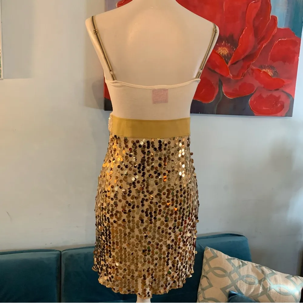 Free People Steph Sequin Sweetheart Neck  Mini Tank Dress Size 2 S White Gold - Image 5