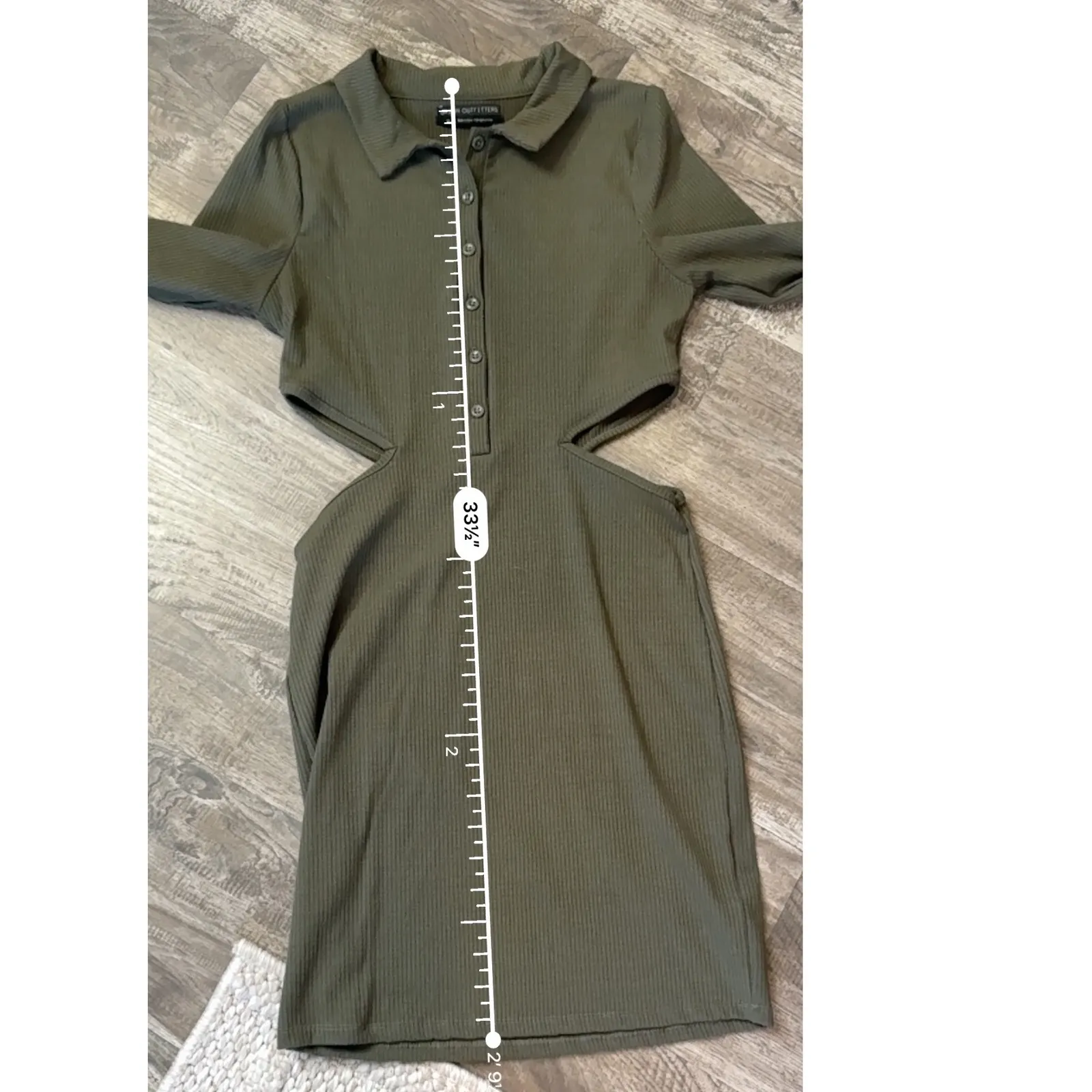 Urban Outfitters Gwen Olive Green‎ Collared Long Sleeve Cutout Mini Dress Size M - Image 7