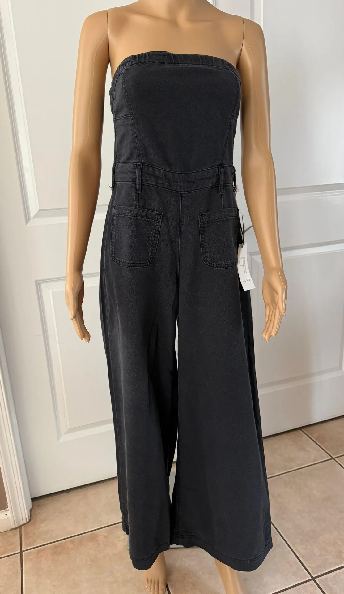 Pilcro Strapless Polished Wide-Leg Denim Jumpsuit - Image 4
