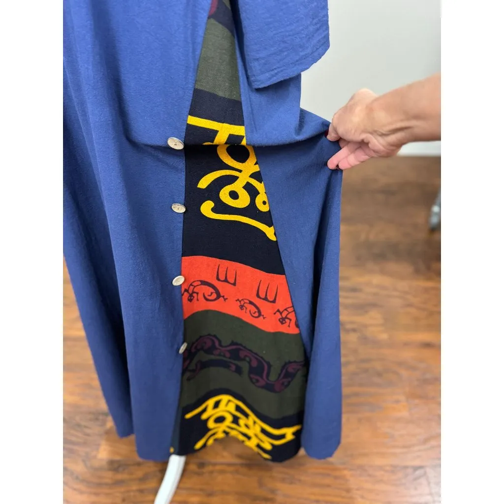 Handmade NEW  M/L Blue Boho Chic Maxi Dress Button Detai Patterned Panel Cotton - Image 2