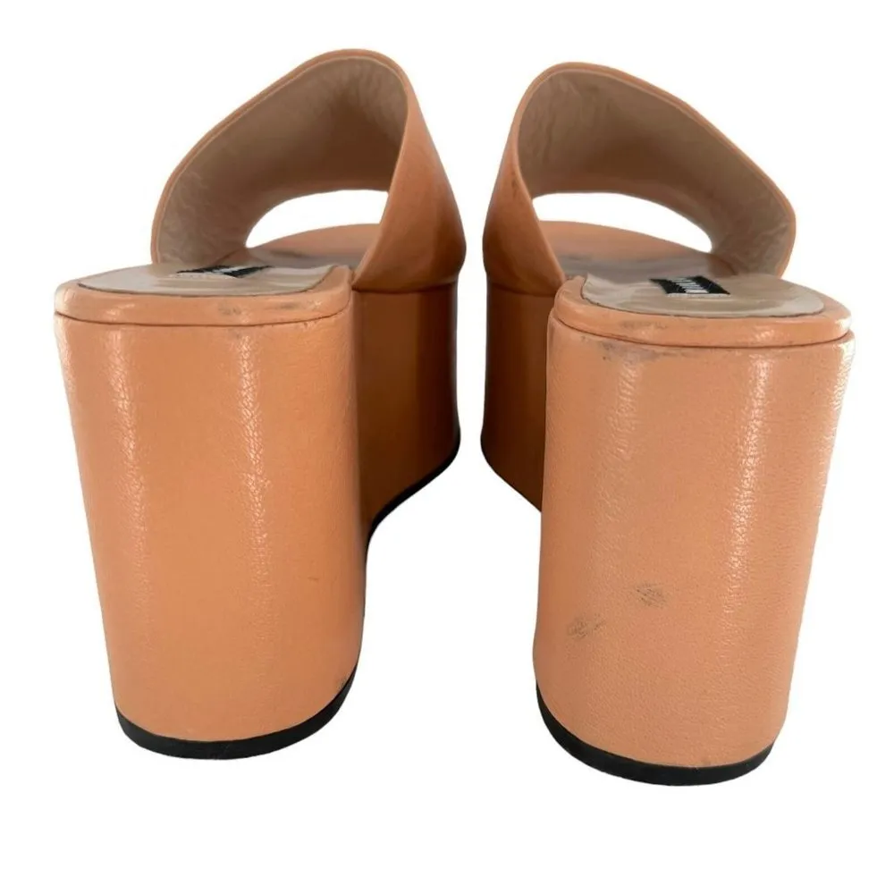 SIMON MILLER Peach Pink Faux Leather Blackout Wedge Sandals Size 43/12 - Image 7