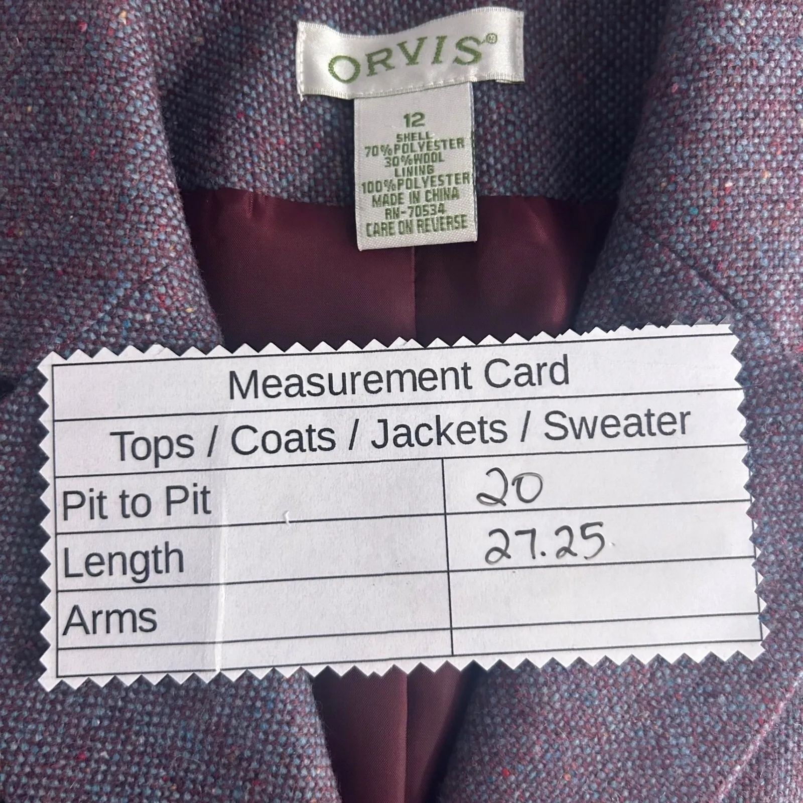 Orvis ‎ Wool Blazer Jacket Purple 12 - Image 11