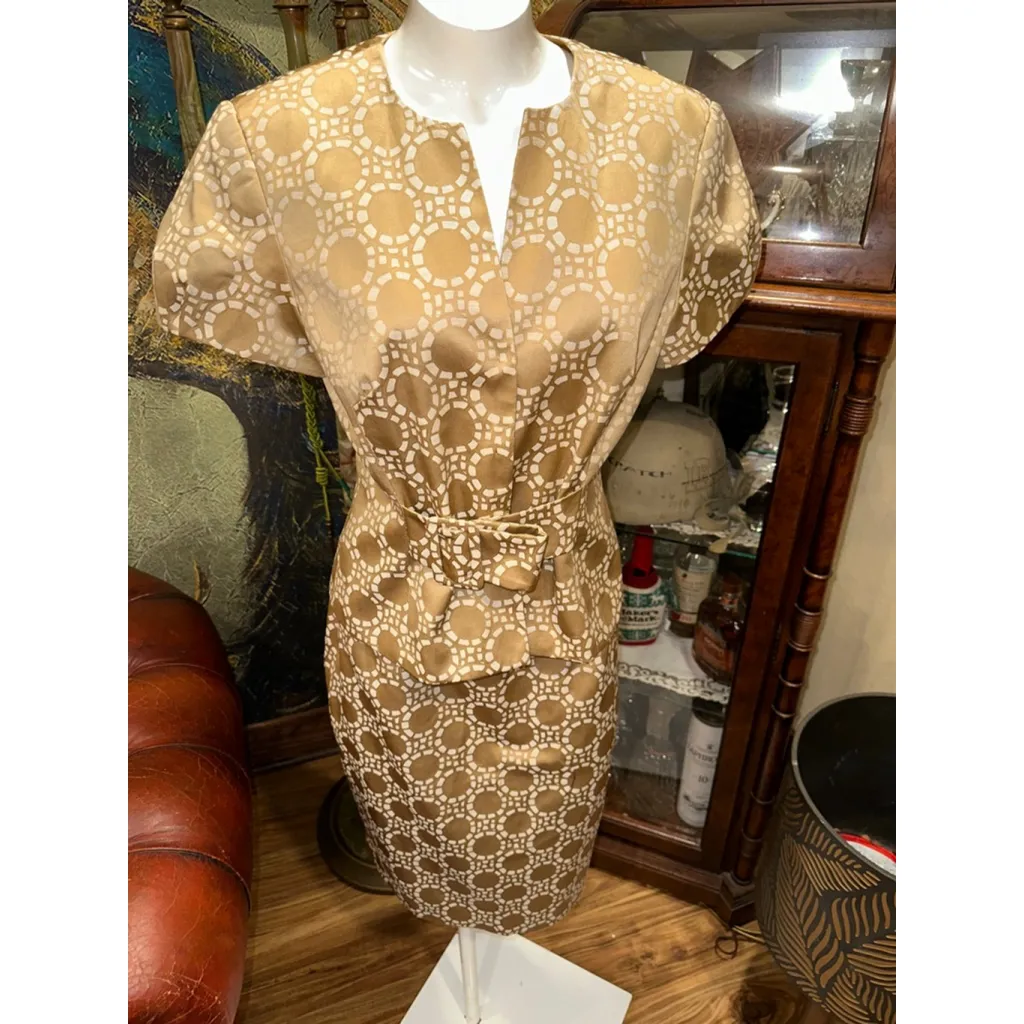 Women's Isabella Gold & White Patterned Pantsuit, Size 10 - Image 2