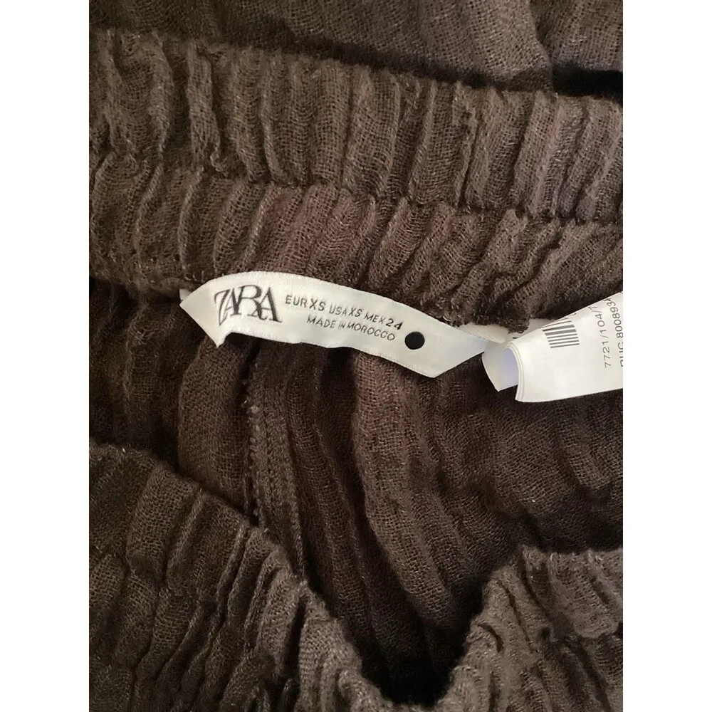 Zara Linen Blend Brown Beach Sheer Lightweight Wide Leg Pants XS - Image 3