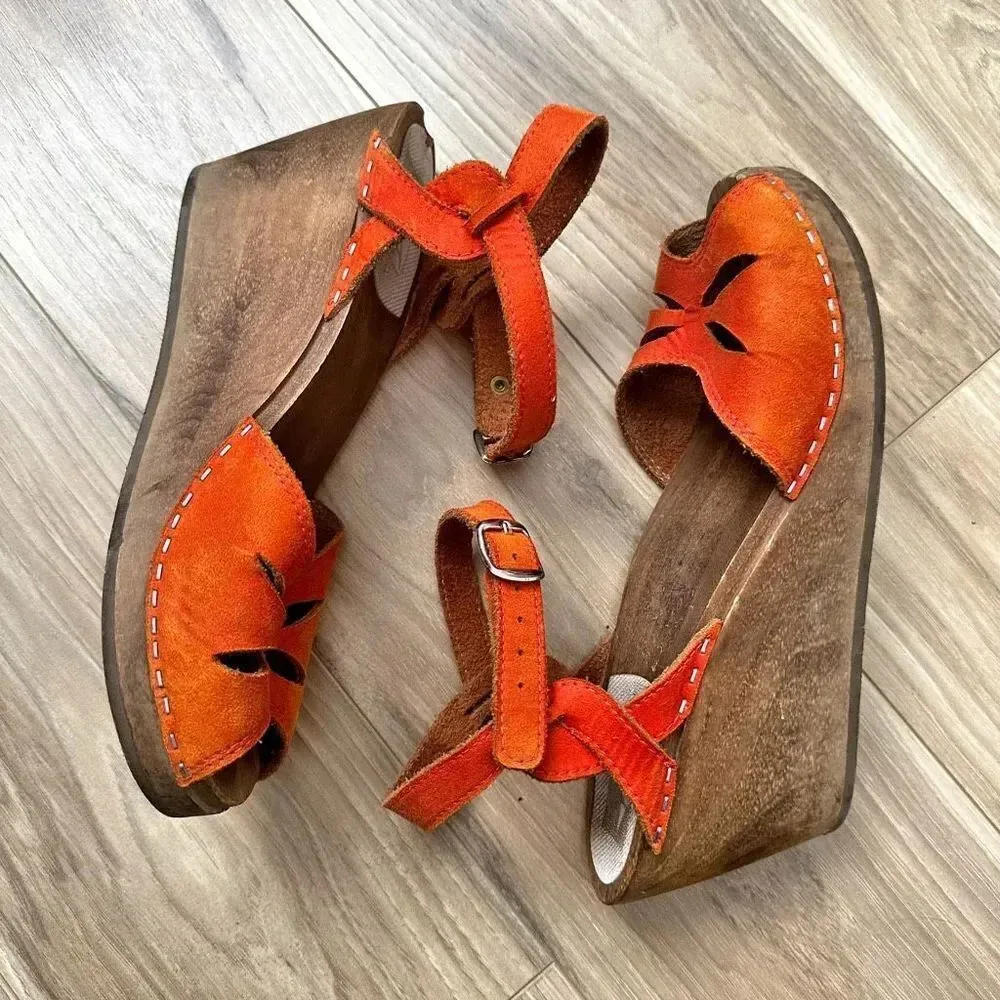 MAGUBA SWEDEN | Rio Dark Orange Clogs Wood Heel Suede Upper | Size 40 9 9.5 Brown - Image 9