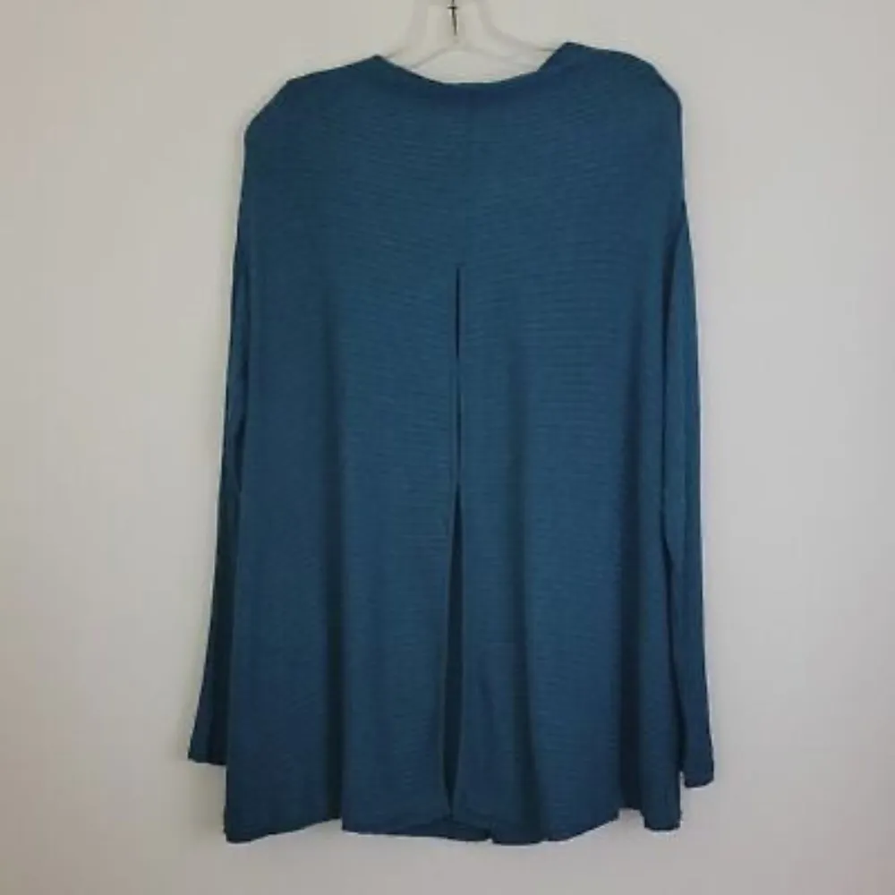 We The Free‎ Ribbed Raw Hem Tunic Casual Top Blue Blouse Mock Neck, Size L - Image 5