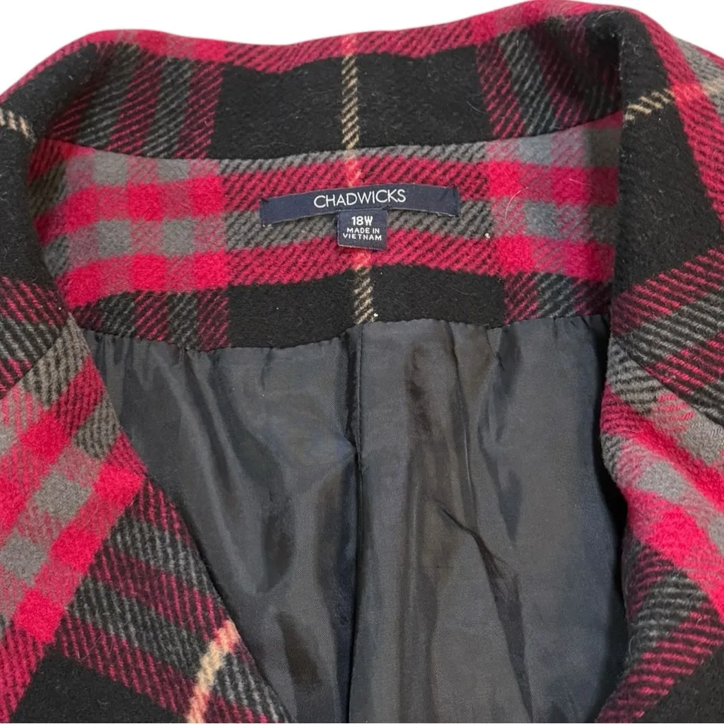 Chadwicks 90s Red & Black Plaid Checkered Wool Rayon Blend Coat - Image 5